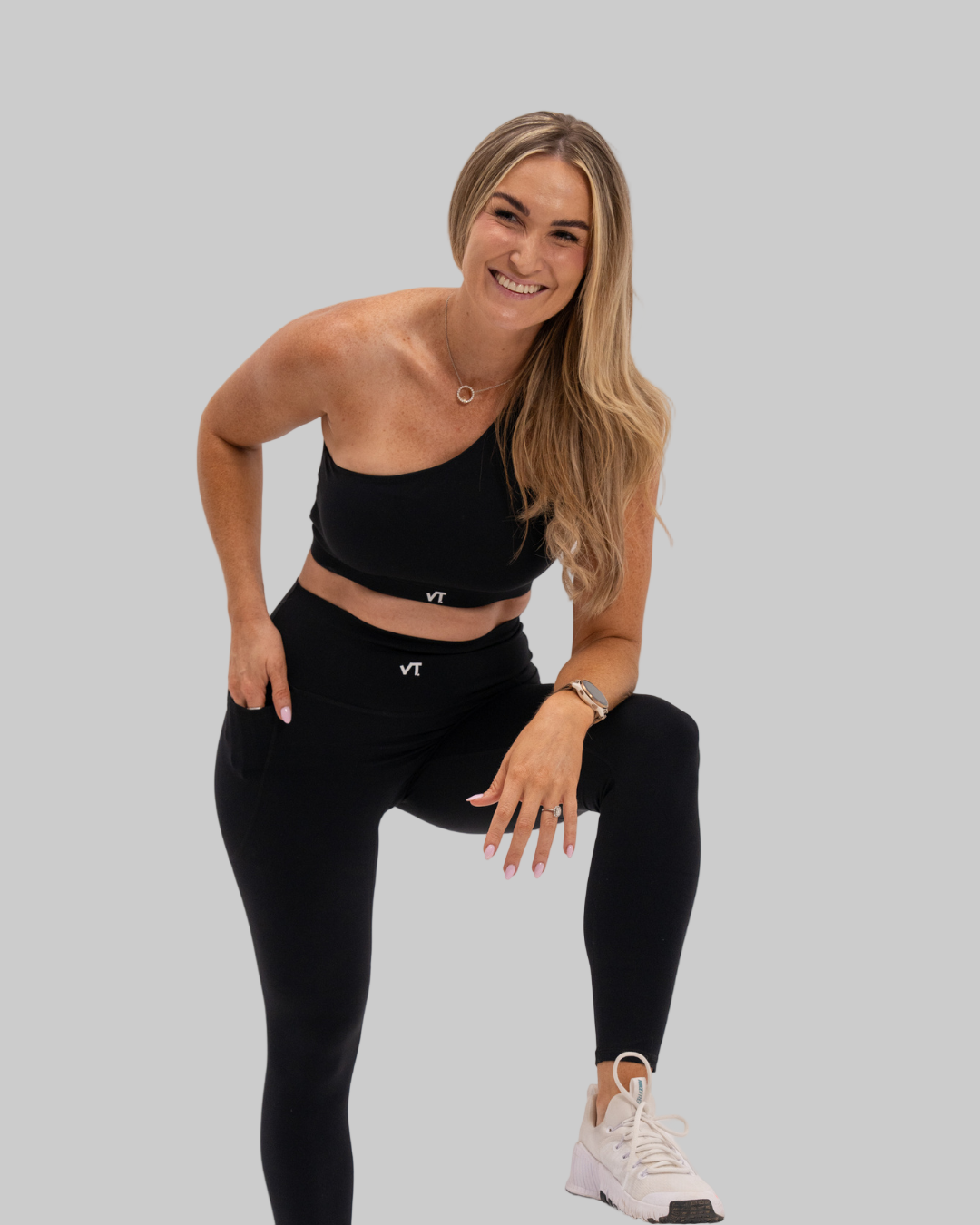 Onyx Edge Black Set with One Shoulder Top and Side Pocket Leggings