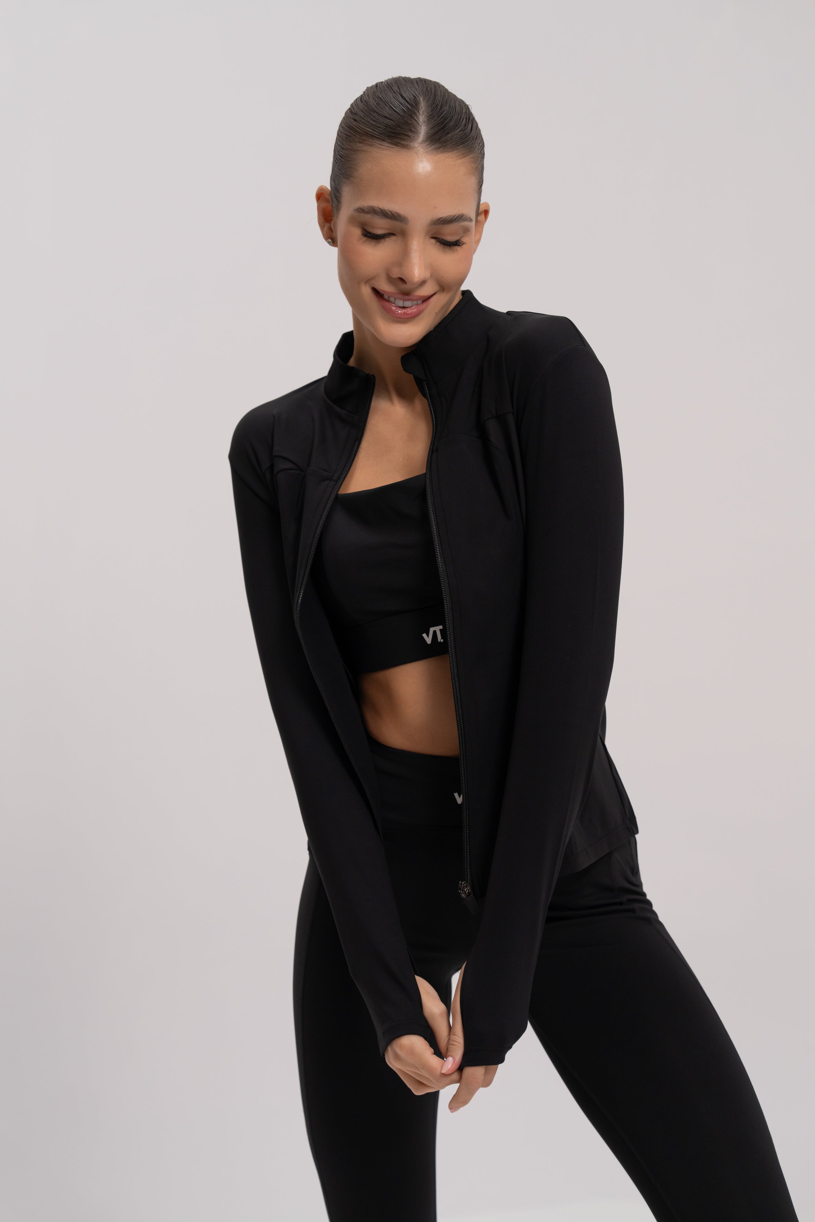 3 in 1 Sleek and Chic Black Activewear Set ( Jacket, Top and Leggings )